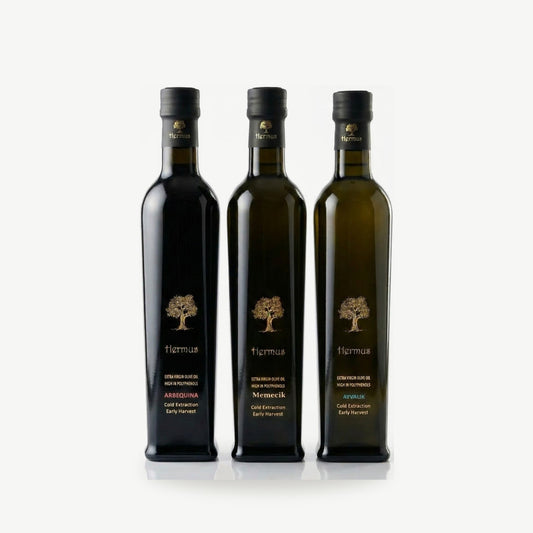 Turkse Olijfolie Bundle – Memecik, Ayvalık & Arbequina (3x500ml)